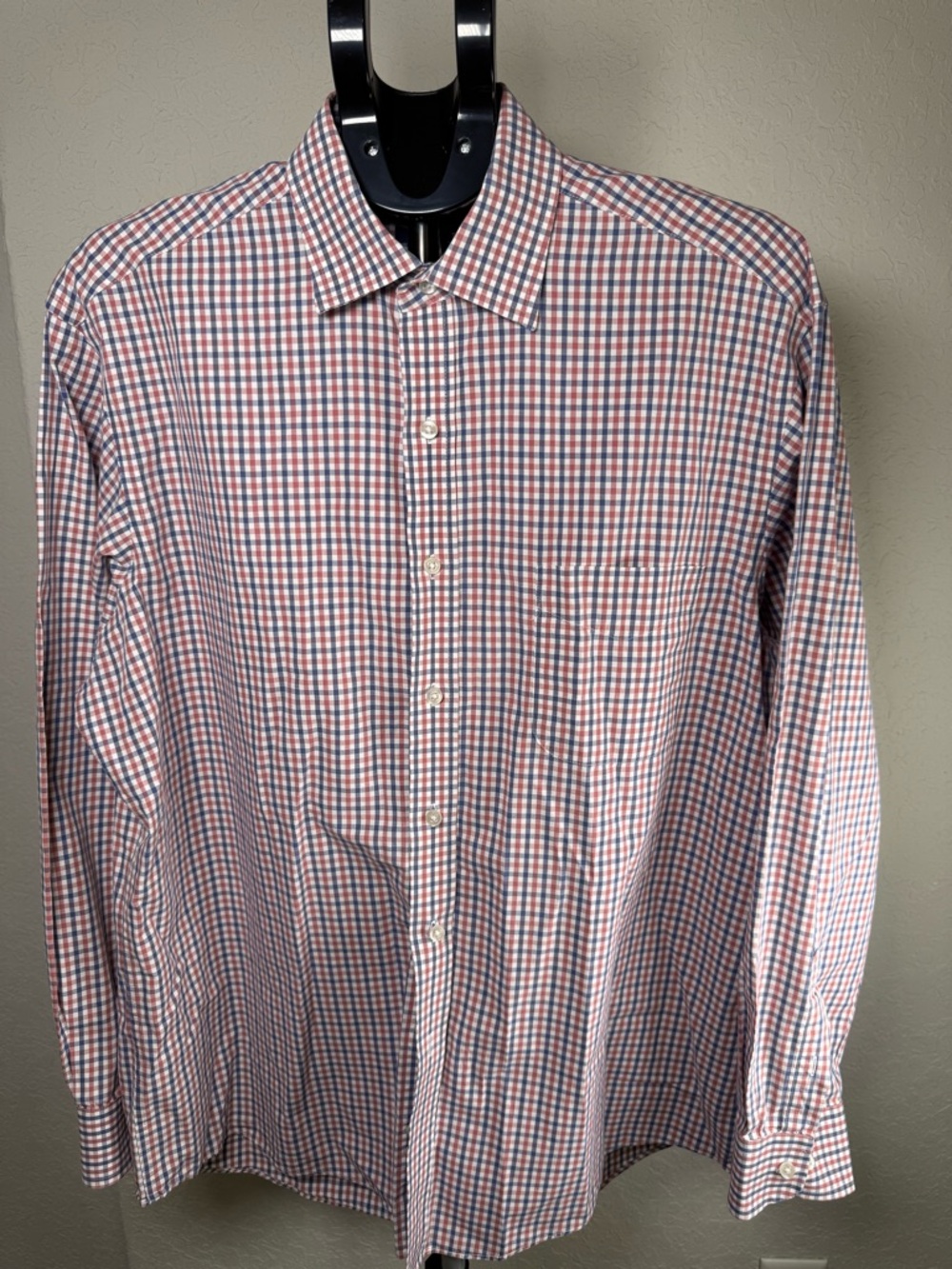 Club Room Regular Fit Button Down Shirt Men’s 16.5 34/35 Red Blue Check